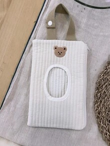1 pieza Portarrollos de toallas de papel con diseño de oso de peluche blanco adorable, bolsa portátil de almacenamiento para toallitas húmedas - oso blanco - Ver 2