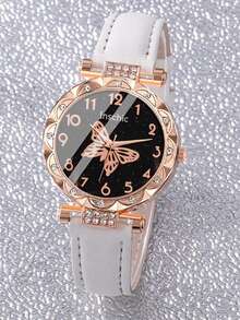 4/1 件优雅女孩蝴蝶圆形表盘石英手表套装，配蝴蝶手链，适合女孩的生日礼物，适合母亲节送给妈妈的礼物，适合度假、返校、毕业佩戴 - 彩色 - 查看 8