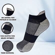 Meia masculina Cano Curto Kit 03 pares Algodão com protetor de calcanhar faixa elástica calcanhar verdadeiro 36 a 42 - Cinza - Visão 2