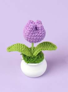 1pc Handmade Crocheted Yarn Simulation Tulip Potted Plant, Round Cute Woven Yarn Tulip, 1 Double Headed Stamen, 1 Triple Headed Flower Bud, Desktop, Car, Office, Home Decoration, Small Gift, Can Be Given To Family, Friends, Classmates, Birthdays, Teachers, Souvenirs, Night Market Camping Parties, Scenic Spots Easter