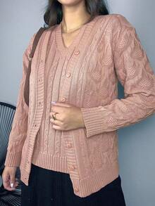 Twinset Coat And Blouse Set Knitting Weave Luxury Fashion Knit V-Neck Winter Plus Size M To GG - Màu be - Xem 5