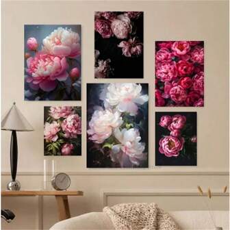 1 Pc Optional Frame Posters Wall Arts Plants Pink Art Peonies Art Poster Waterproof Paper Coffee House Bar Room Wall Decor ,Wall Art With Frame