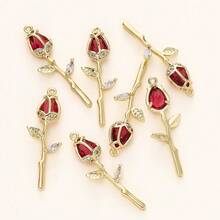 2/4Pcs Copper Plated Rose Pendant 18K Color Retention Diamond Pendant For DIY Bracelet Necklace Making - Multicolor - View 2