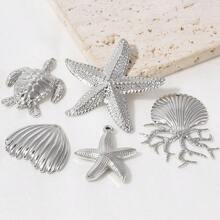 5 Stücke Edelstahl Ozean Themen Anhänger Sortiment - Seestern, Muschel, Schildkröte, Hai, Fisch, Delfin, Seepferdchen. Geeignet für Armband, Halskette, Knöchel, Ohrring Schmuck DIY, Vintage, Strand, Party Elemente, 18 Karat vergoldet