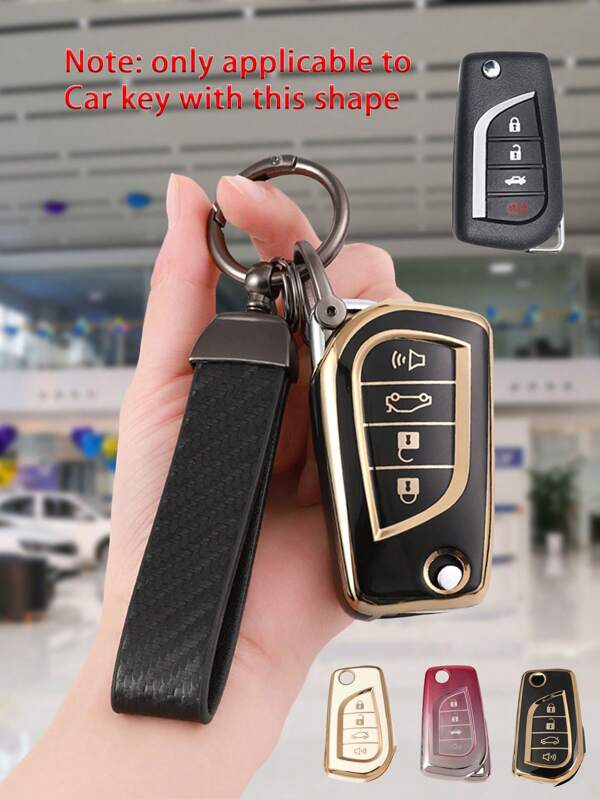 [2pcs Key Protector Set | TPU Anti-Scratch Key Shell + Anti-Lost Key Chain (With Dedicated Screwdriver) | Fits Camry/RAV4/Corolla Folding 3-Button Key | Useful Car Key Storage & Protection Tool Gift]