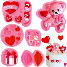 3pcs/6pcs Heart/Bear Silicone Mold For Fondant, DIY Wedding Cupcake Cake Silicone Mold, Chocolate Gummy Mold, Candy Resin Mold, Cake Decorating And Baking Supplies