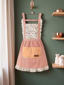 1pc/3pcs Bohemian Princess Apron Canvas Home Apron Kitchen Bandage Anti-Fouling Breathable Female Princess Dress Cooking Vest Work Cloth Strap Hand Cloth Pocket (Random English Letters On Pocket) - Multicolor - View 1
