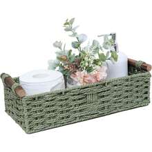 1 Round Paper Rope Storage Basket With Handle, Decorative Storage Box Organizer, Used As A Toilet Paper Basket On Top Of The Bathroom Cistern, Small Basket, Christmas Tree Themed Tray,Shower Organizer,Bathroom Accessories,Tissue Box Holder