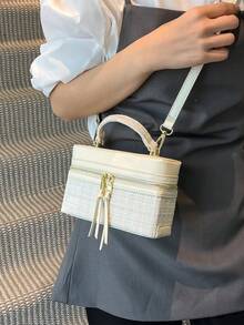Women Handbag Elegant Square Shoulder Bag With Phone Pouch, Black Color - White - View 3
