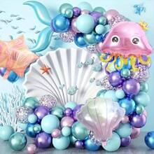 5pcs Sea Life Theme Foil Balloon Set, 3 Different Shapes (Jellyfish + Seashell + Starfish), Suitable For Decorating Ocean Party, Birthday, Event, Diving Party, Summer Party, Indoor Atmosphere, Fantasy Theme Party