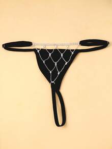 1pc Silver Sexy Bikini Body Chain Jewelry With Rhinestones, For Women - Silver - View 2