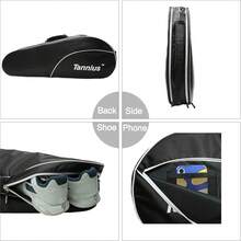 Tannius - Bolsa de raqueta de tenis (3-5 raquetas), con compartimento para zapatos y teléfono y almohadilla protectora, bolsa de raqueta súper espaciosa y ligera para tenis, bádminton