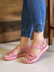 Women's Flat Sandal Papete Anatomical Platform Launch Tropical Elegant Neutral Holiday Basic Casual PVC - Màu hồng gỉ - Xem 1