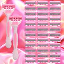 2pcs Handle + 36pcs Blade, Manual 6-Layer Stainless Steel Razor, Unisex Hair Removal For Armpits, Legs, Chest, Economical & Portable Personal Grooming Tool