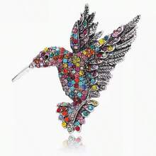 1 pieza Broche de aleación con incrustaciones de strass con forma de pájaro, pin único con diseño de animal, accesorio de moda