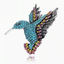 1 pieza Broche de aleación con incrustaciones de strass con forma de pájaro, pin único con diseño de animal, accesorio de moda