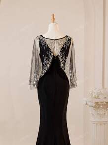 Nuovo mantello/scialle scintillante in paillettes e rete, abito elegante con orlo a sirena, adatto per matrimoni, eventi formali, feste, abito da festa, abito da sera, per invitati a matrimoni