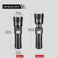 Lanterna LED de Alumínio de Foco Telescópico Preto, Bateria de Alta Capacidade Incorporada, Interruptor de Controle Inteligente (Forte, Fraco, Explosão de Luz), Lanterna Tática À Prova D'água, Iluminação de Longo Alcance para Uso Externo, Trekking, Acampamento e Resistente a Impactos, Acessórios de Acampamento