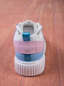 女士户外黑白透气网面系带滑板鞋，校园休闲时尚运动鞋 - 粉色 - 查看 6