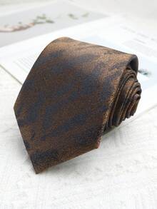 1 条咖啡色格子条纹手工领带，适合商务、派对、街头服饰和休闲场合男士领带