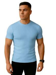 Men's 100% Ribbed T-Shirt - Celeste - Ver 2