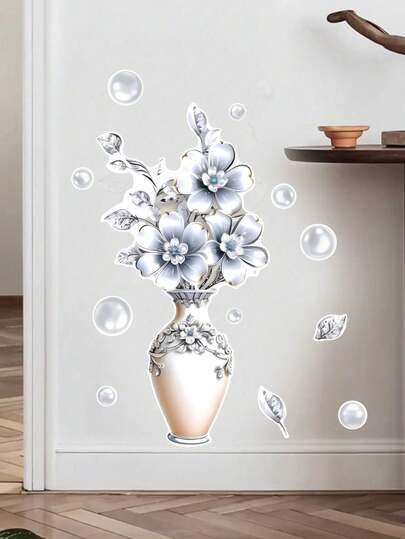 mama look 1pc Minimalist & Elegant Embossed Floral Wall Sticker, Romantic Blue & Pink Butterfly, Flower Vase Bouquet, Hanging Floral Vines, Bird, Ink Wash Plum Blossom & Crane, Sunset Mountain Scenery Decal For Bedroom, Living Room, Dining Room, Office, Removable PVC Mural