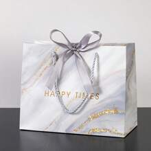 1pc INS Style Gift Bag With Dual Color Ribbon & Marble Pattern, Tote Bag For Gifts, Suitable For Valentine's Day, Presents, Shopping, Snacks, Apparel