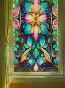 1 Roll Of Retro Frosted Thickened (Thickness/0.24mm) Romantic And Gorgeous Flower Symmetrical Brilliant Color Interweaving Colorful Mysterious DIY Home Decoration, No Glue Static Adsorption, Semi Transparent Insulation, Light Shielding, Sun Protection Suitable For Window Stickers On Home Bathroom Doors, 3D Colored Glass Film, Glass Stickers Room Decor Wall Decor Personalized Wall Stickers