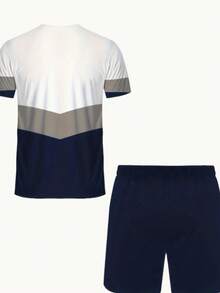 2pcs/Set Plus Size Casual Sports Short Sleeve T-Shirt And Shorts Set, Comfortable Daily Outfit