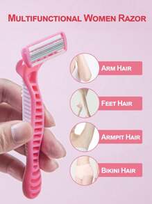 Lâminas de Segurança Rosadas Substituíveis com Lâminas de Aço Inoxidável de 6 Camadas, Aparelho de Depilação Manual Feminino de Corpo e Maiô Bikini