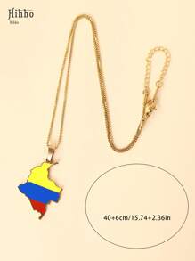 Hihho 1 pièce Collier pendentif en acier de titane avec carte de Colombie, collier avec chaîne en boîte plaqué or 18 carats, collier unisexe en acier inoxydable pour couple, convient pour un port quotidien, cadeau de vacances