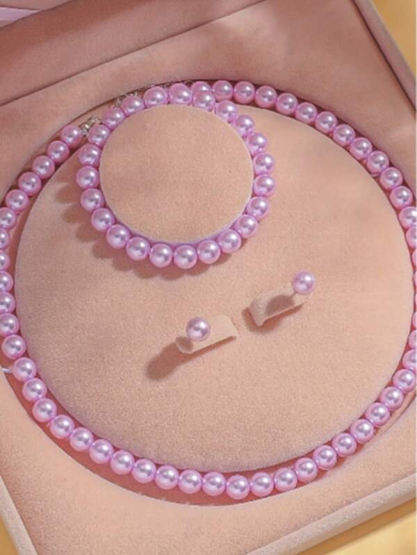4pcs/Set Mother's Day Faux Pearl Necklace Earring Bracelet Jewelry Set