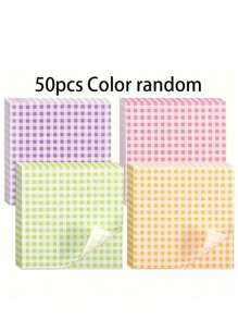 50 pièces/100 pièces Papiers de cuisson à carreaux de couleur aléatoire, Dessert Decor Pads, Papiers sulfurisés convenant aux sandwiches, hamburgers, frites