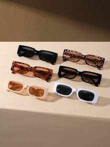 6 件女士小方框可爱浅黄粉绿眼镜套装，时尚适合学校旅行，适合夏季海滩度假、户外、旅行