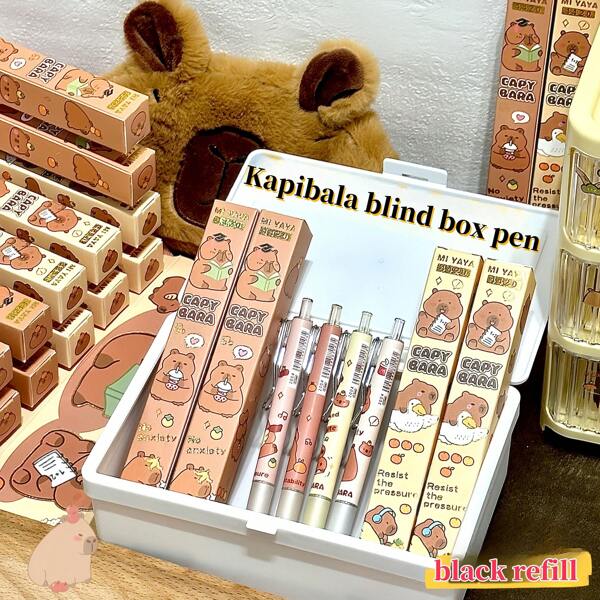 1/3/6pcs Random Capybara Ball Point Pen Blind Box, Cartoon Water Vole Push-Button Pen Small Gifts, Student Learning Stationery, Back To School Gifts