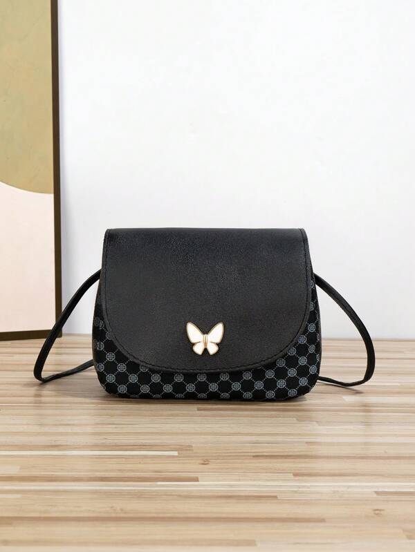 Casual Polka Dot & Butterfly Pattern Crossbody Square Bag