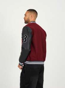 brave soul Varisty Jacket With Badges - Burgundy - View 5