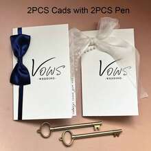 2 件/套婚礼誓言卡优质简易 DIY 新娘和新郎告白书，含 2 支钥匙书写笔，爱情主题公告婚礼派对用品 - 彩色 - 查看 11