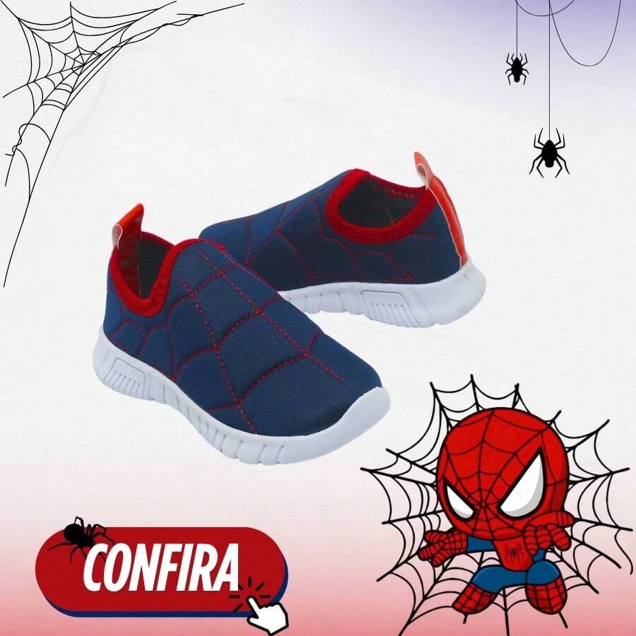 Tênis Infantil Masculino Leve Antiderrapante Macio Moderno Confortável Calce Fácil Escolar Spider - Azul - Visão 1