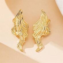 1 Pair Exaggerated Plated Metal Fish Tail Earrings, Gold & Silver Color, Suitable For Women, Fashion Jewelry For Vacation, Travel, Beach, Date, Versatile