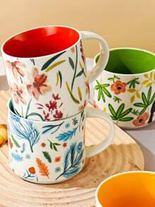 1PC/4pcs High Beauty Flower Colored Glazed Ceramic Cup Mug Household Large Capacity Breakfast Cup Gift