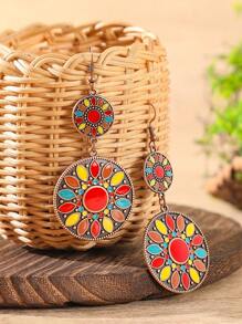 TopHanqi Conjunto de 6 pares de brincos vintage femininos, brincos circulares geométricos com gotas de óleo e cores boêmias, vários estilos e designs, adequados para o dia a dia, viagens, festas, todas as estações