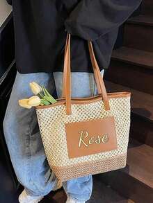 1pc Customized New Simple And Stylish Versatile Women'S Shoulder Tote Bag, One Customized Personalized Name Or Holiday Message. You Can Customize Your Own Name, Letters, Lucky Numbers, Etc. It Is A Perfect Gift For Your Mother'S Birthday, Anniversary Or Mother'S Day. - Multicolor - View 7