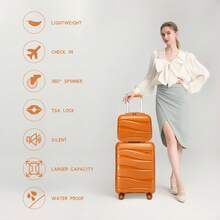 Suitcase 14 20 24 28 Inch Cabin Carry On Check In Lightweight PP Hard Shell Travel Luggage Set TSA Lock Spinner Wheels Single Holiday Business Family - Orange - View 3