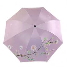 1pc Apricot Blossom Folding Sunshade Umbrella, UV Protection Sun Umbrella For Women And Students Summer Cooling,Beach,Travel