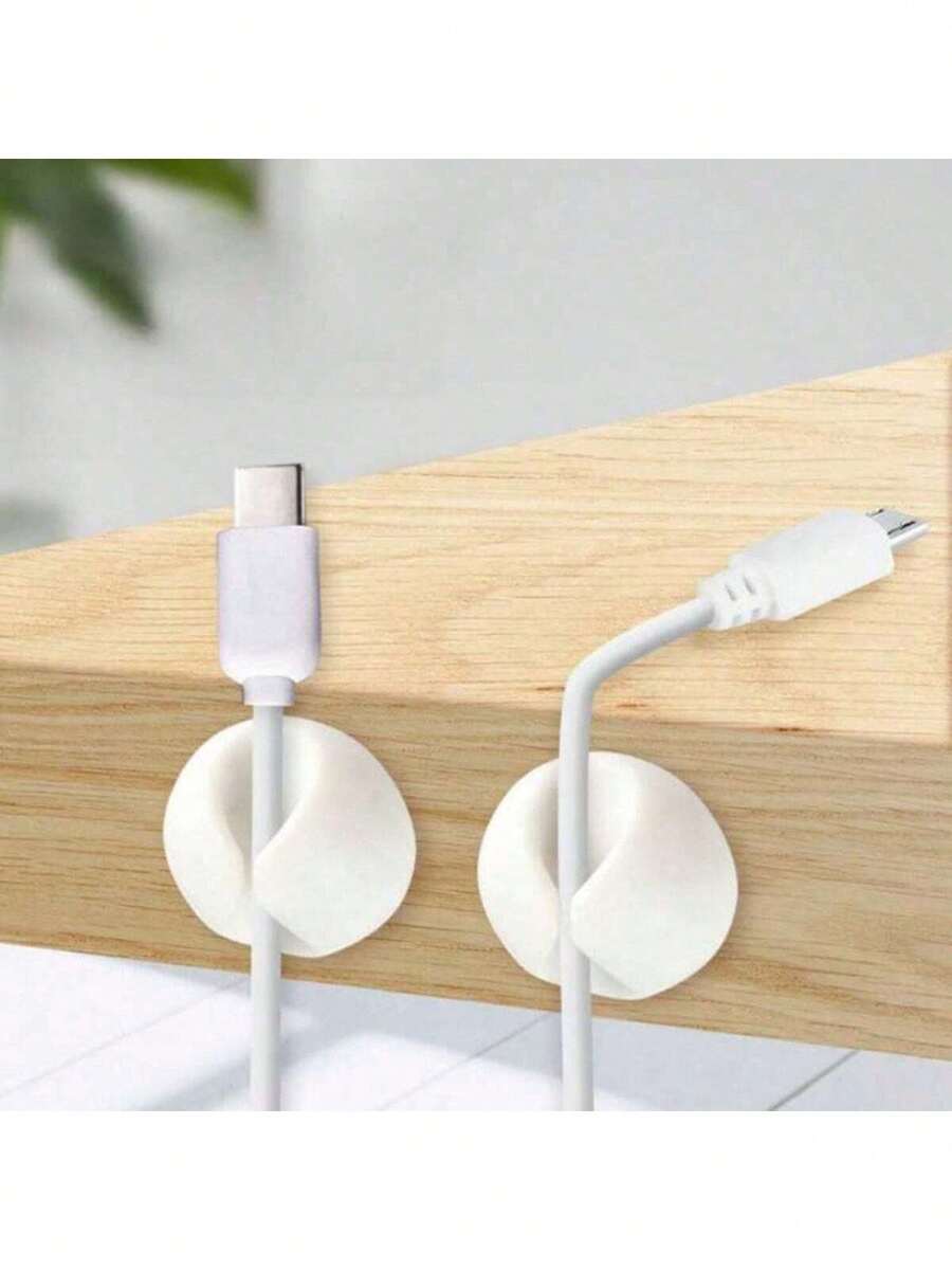 2 piezas de sujetacables de escritorio para organizar cables de datos/auriculares/carga, soporte de cables de mesita de noche, de vuelta a la escuela - Blanco - Ver 1
