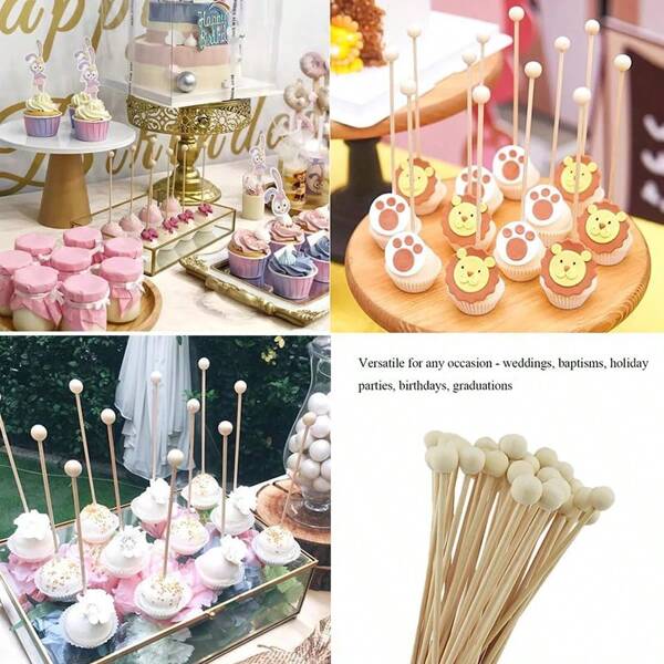 5,91 Zoll (ca. 15 cm) Holzlutscher-Stiele mit Kugeln, 10 Stücke/25 Stücke/50 Stücke Multifunktions-Cake-Pop- und Zuckerapfel-Stiele, geeignet für Süßigkeiten und Feiertags-Basteleien, Holz-Cake-Stiele und Rührstäbchen