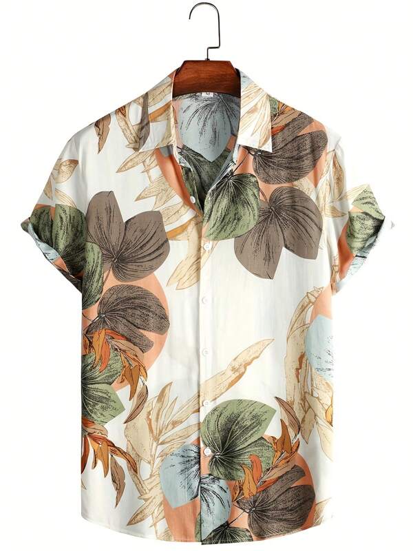 Chemise de vacances à manches courtes décontractée pour hommes avec imprimé floral et de plantes tropicales