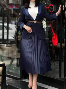 Falda plisada elegante de unicolor para mujer - Falda de tafetán ligera y cómoda