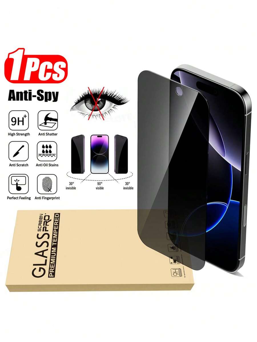 1pc Privacy Screen Protector Film Compatible With Apple 16 Pro Max [6.9 Inch], Dual Strength 9H Tempered Glass, With Easy Installation Kit, Anti-Peeping, Anti-Scratch, Compatible With Phone Case, Phone Accessories Gift For Birthday, Family, Friends Anti-Spy, Phone Screen Protector